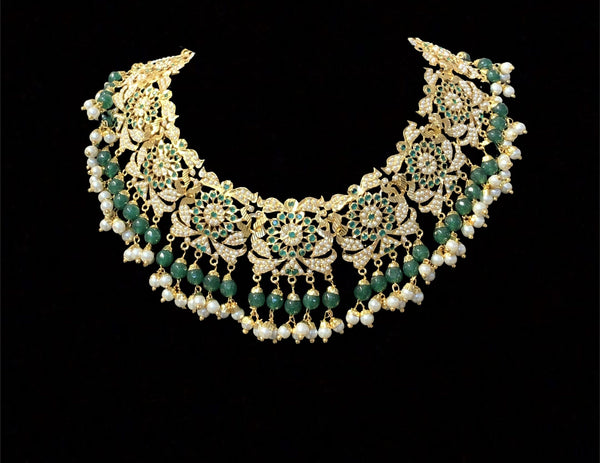 NS68 Rashmika jadau necklace with jhumka ( emeralds) ( READY TO SHIP)