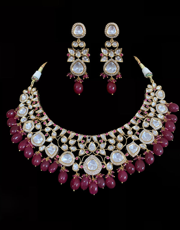 NS15  Tanu polki with ruby beads necklace set ( SHIPS IN 4 WEEKS )