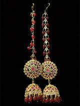 Rehma jhumka  in red beads ( READY TO SHIP )