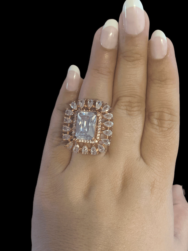 DJR1 Square cz ring rose gold plated  ( READY TO SHIP )