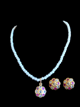 PS68 Sara hyderabadi Jadau flower pendant and earrings set in ruby  ( READY TO SHIP )