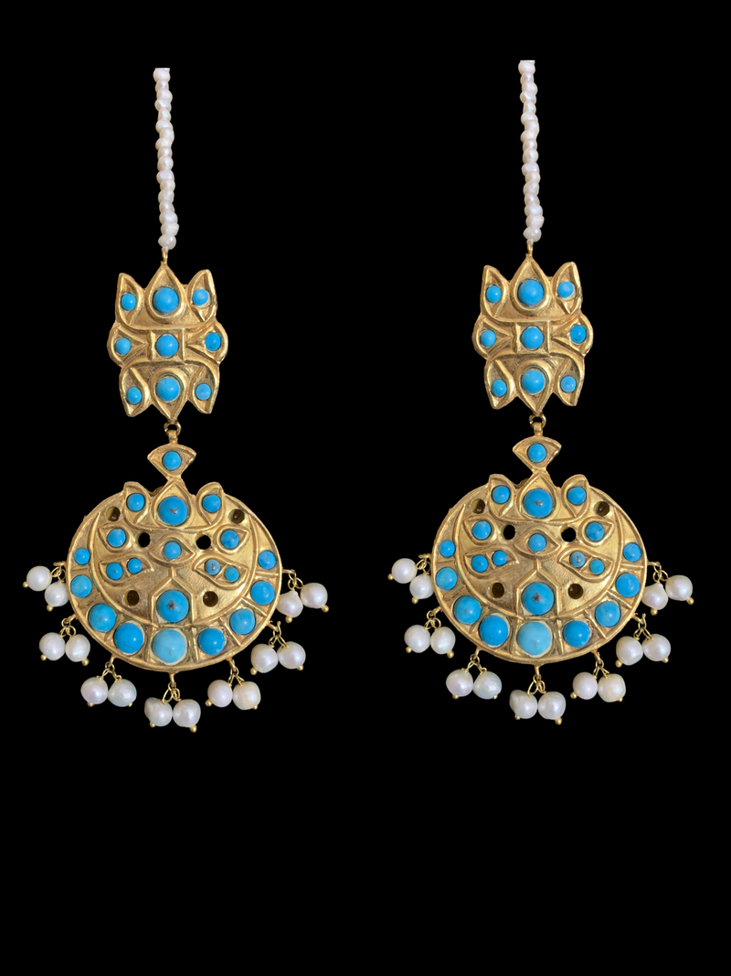 DJET30 Reza gold plated turquoise with fresh water pearls earrings tika ( READY TO SHIP)