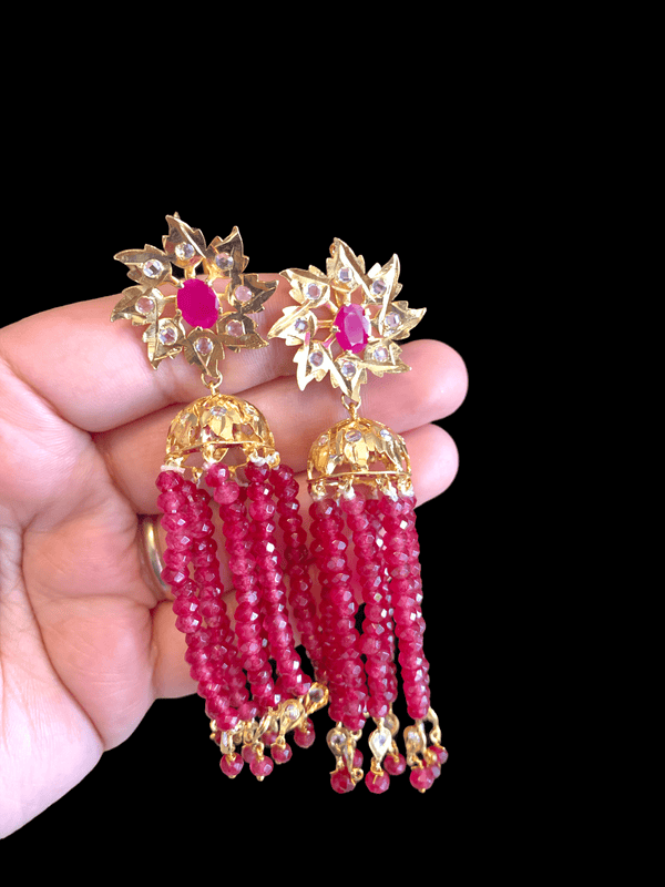 DER46 Roosa jhumka ( red / ruby  ) ( READY TO SHIP )