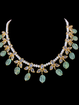 ZAFRIN gold plated silver necklace set in emerald beads  ( READY TO SHIP)