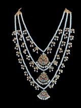 SAT23 Tooba ruby three layered pearl necklace with earrings and Tika - navratan  (READY TO SHIP )