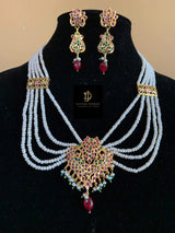 NS103 Sajal necklace in ruby emerald with fresh water  pearls (READY TO SHIP )