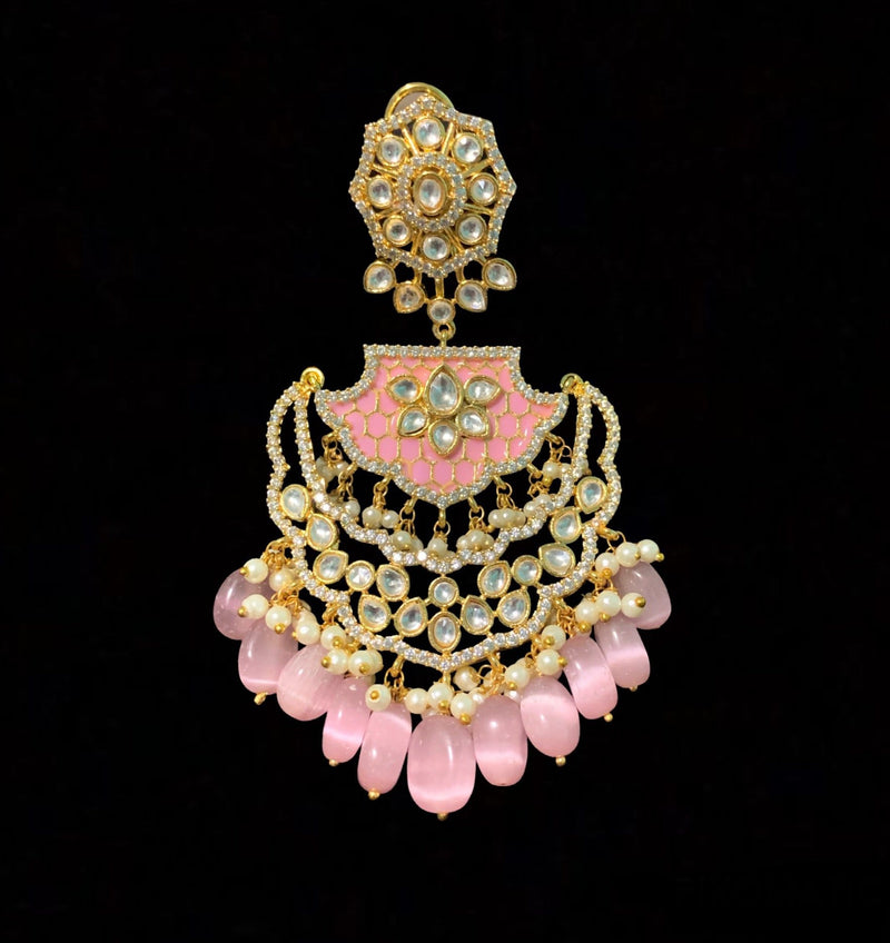 DER154 polki with pink  meenakari statement earrings ( READY TO SHIP)