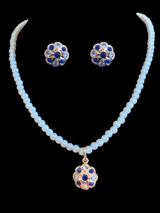 PS47 Sara hyderabadi Jadau flower pendant and earrings set in sapphire ( READY TO SHIP )
