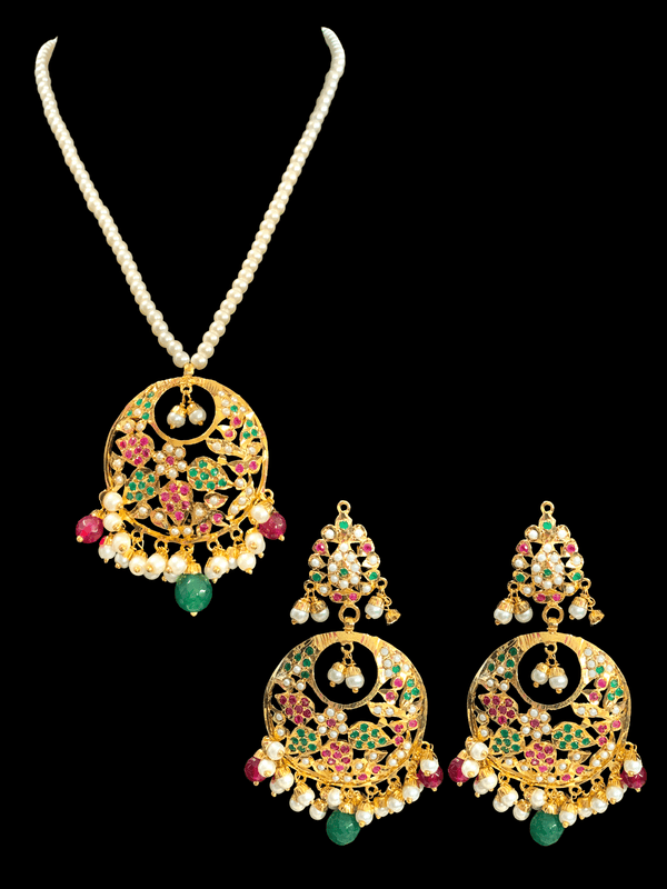 PS445 Naina  pendant set ( ruby emerald     ) ( READY TO SHIP)