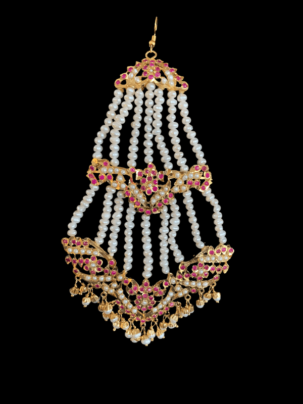 DJHR31 ASMITA jhoomar in fresh water pearls - Ruby ( READY TO SHIP  )