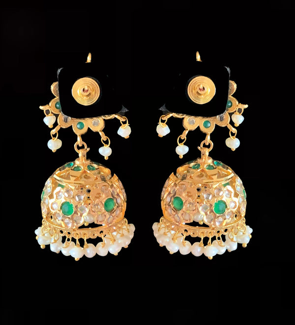 DER613 Navya fresh water pearls jhumka - emerald  ( READY TO SHIP )