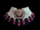 C115 Noor choker set in ruby  with golden pearls ( READY TO SHIP)