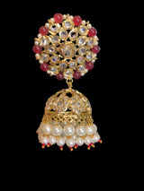 DER399 Amra hyderabadi jhumka in pearls  with ruby beads - large jhumka  ( READY TO SHIP)