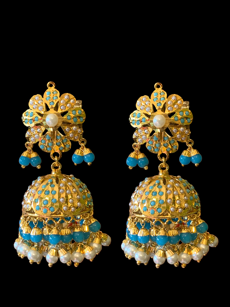 DER357 Rashmika Jhumka in turquoise  ( READY TO SHIP )