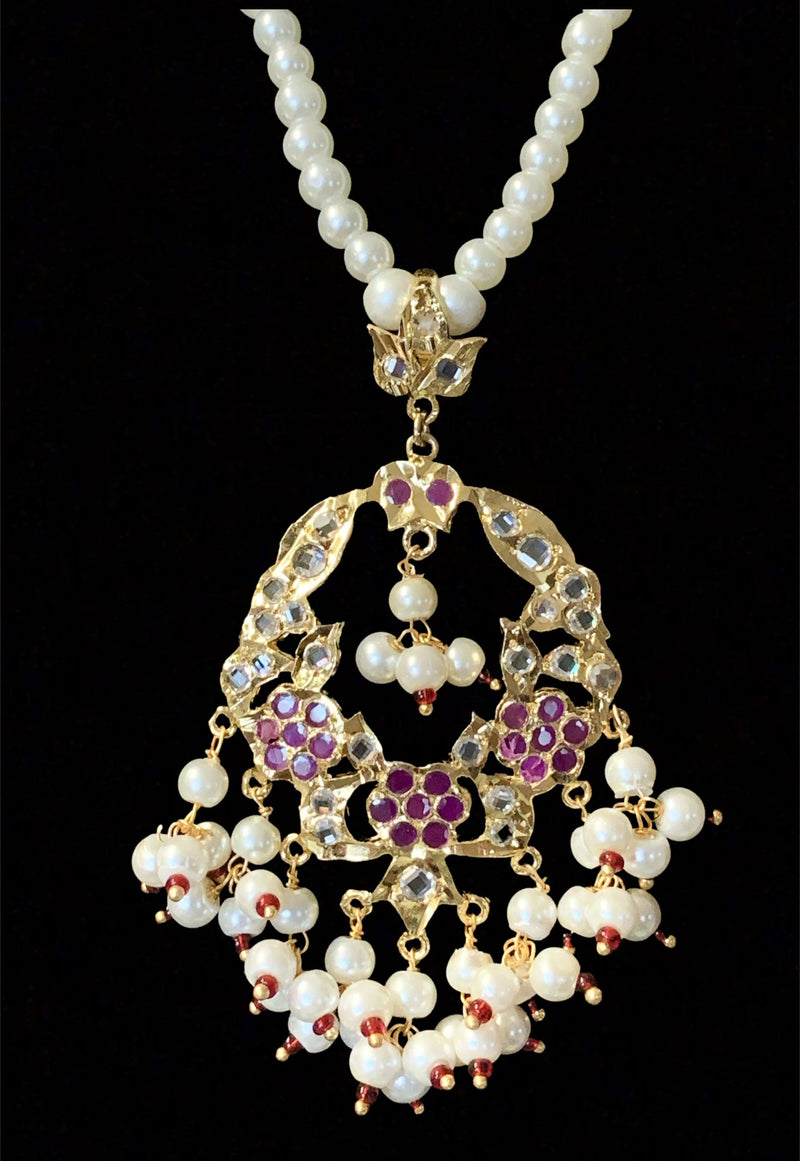 PS402 Madhuri pendant set in rubies ( READY TO SHIP  )