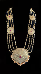 LN42 Chanda gold plated Rani haar with earrings tika (  READY TO SHIP)