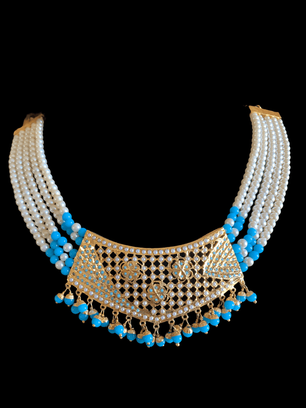 NS320 Sehar  punjabi Jadau necklace with earrings tika  (READY TO SHIP)