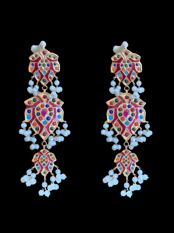 DER18 Nimra long meenakari  earrings in Navratan (READY YO SHIP )