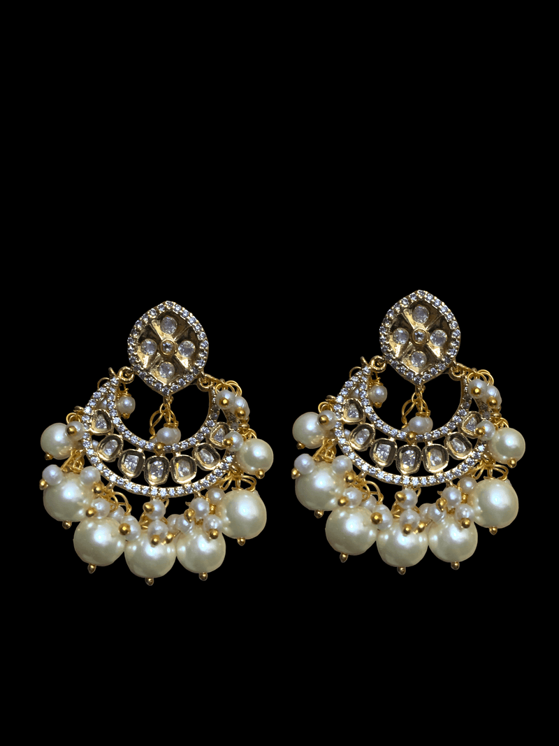 DER246 chandbali earrings with polki and pearls ( READY TO SHIP )