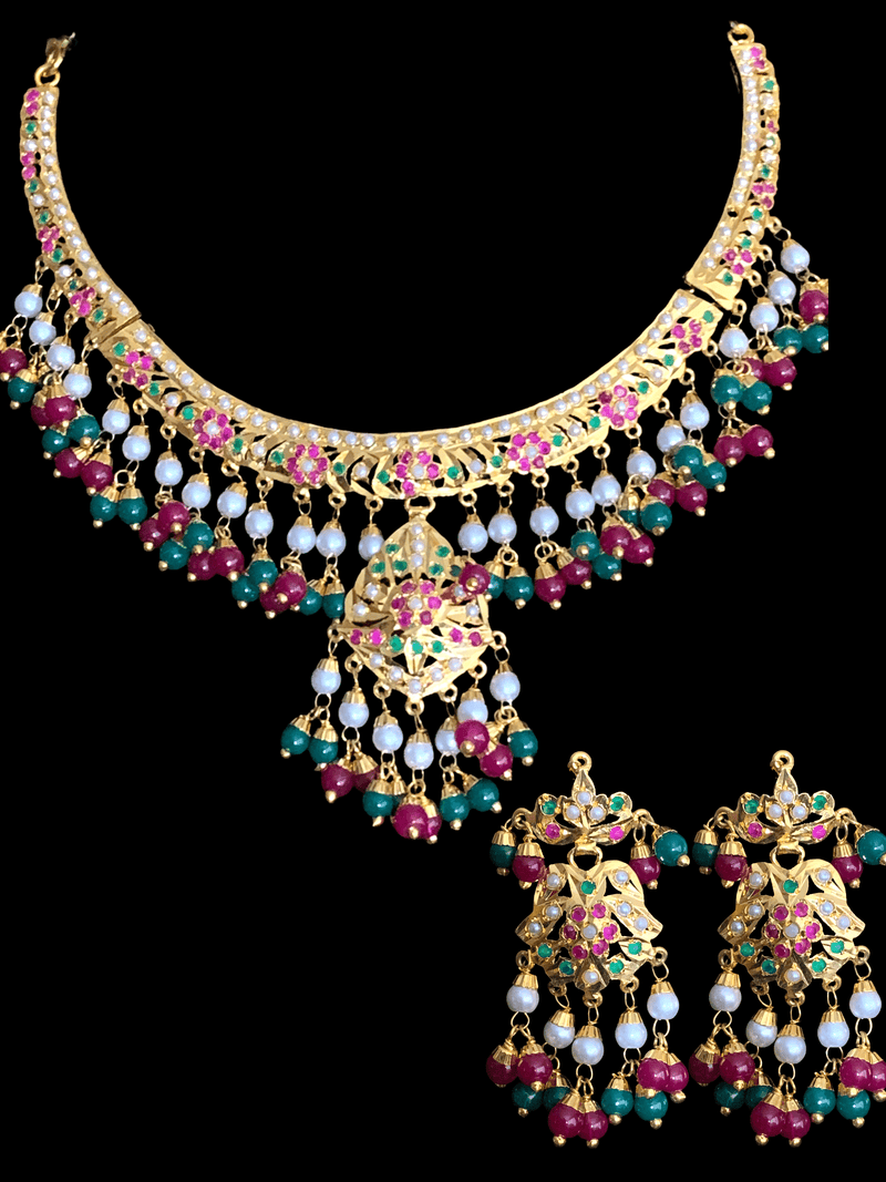 NS318 ruby emerald Jadau necklace with earrings ( READY TO SHIP)