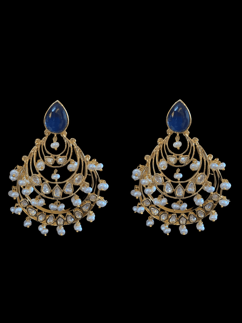 DER70 Tahira cz earrings in fresh water pearls- BLUE  ( READY TO SHIP)
