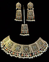 Safira necklace set with tika Navratan  ( READY TO SHIP)