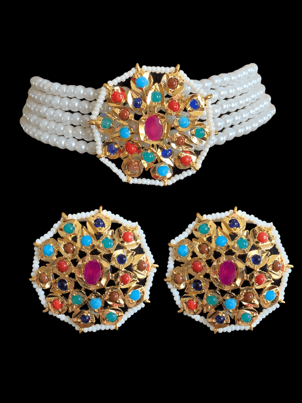 C516 Amra choker set  -  navratan  ( READY TO SHIP )