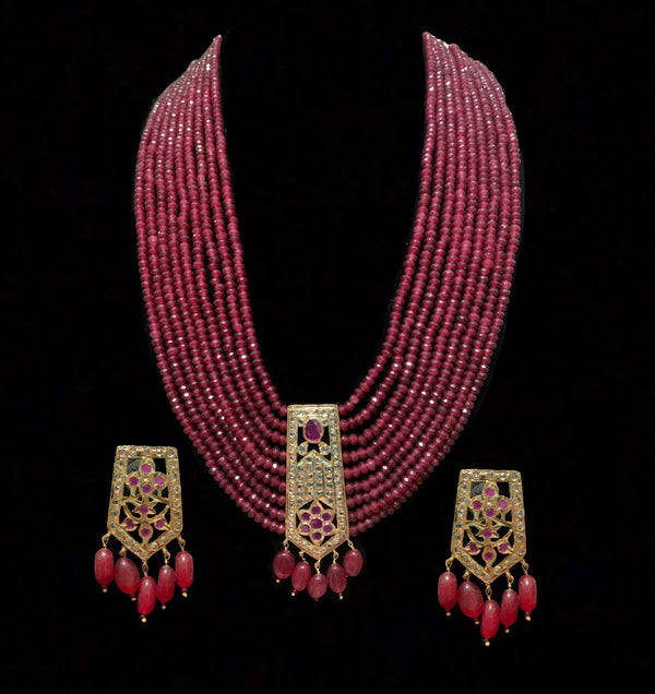 Indu long ruby  beads haar (SHIPS IN 4 WEEKS )