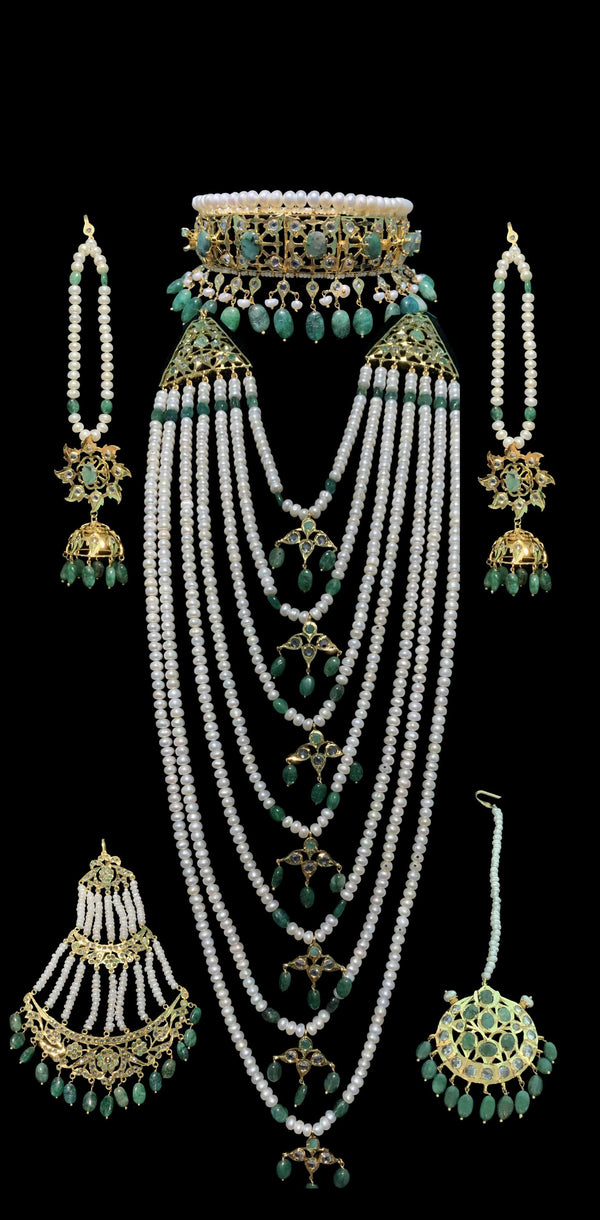 Insia bridal jadavi lacha satlada set in emeralds , ( SHIPS IN 4 WEEKS )