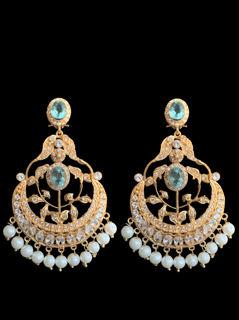 DER257 aqua blue Cz earrings with pearls (READY TO SHIP   )