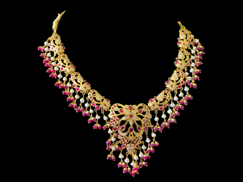 ANABIYA gold plated silver necklace set in ruby zircon ( SHIPS IN 5 WEEKS )