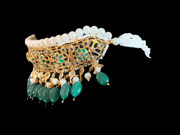 C29 Hyderabadi jadau small sized jadavi lacha choker in green  ( SHIPS IN 4 WEEKS )