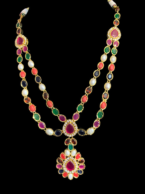 NS362 Farhat Navratan gold plated short necklace with earrings