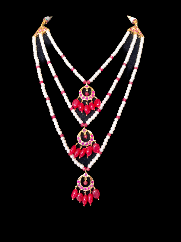 SAT72 Seema three layer  necklace with chandbali- ruby  ( READY TO SHIP )