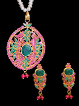 PS313 Gold plated ruby emerald  pendant set with fresh water pearls ( READY TO SHIP)