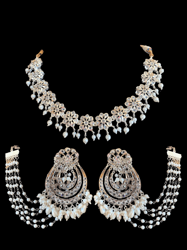 NS193 Malavika necklace set in silver plating   ( SHIPS IN 3 WEEKS )