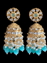 DER337 Shefa polki jhumka - Mint  ( READY TO SHIP )