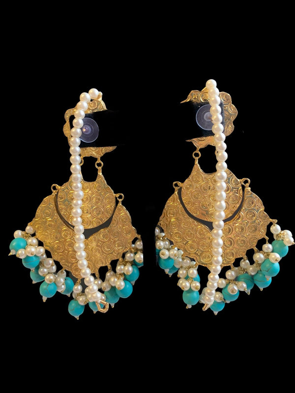 DER160 Zehra feroza  Pakistani kundan statement chandbali earrings (READY TO SHIP )