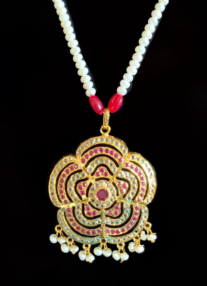 PS79 Shahla ruby with fresh water pearl pendant set ( READY TO SHIP )