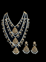 SAT53 Tooba three layered pearl necklace with earrings and Tika ( SHIPS IN 4 WEEKS )