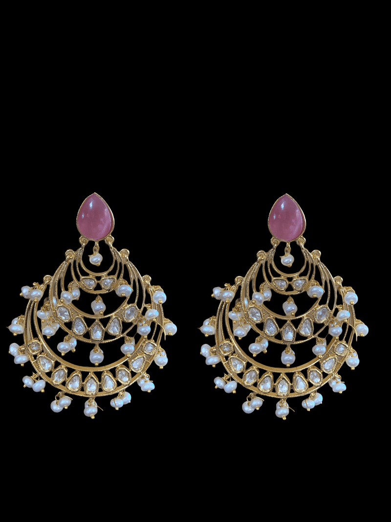 DER67 Tahira cz earrings in fresh water pearls- PINK ( READY TO SHIP)