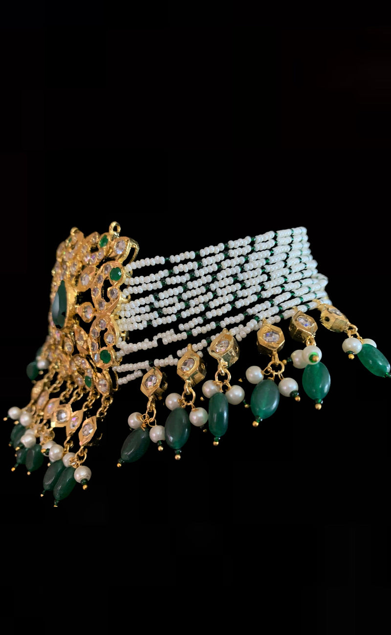 Jahaan hyderabadi choker - green( SHIPS IN 4 WEEKS )