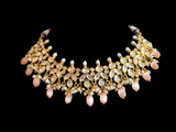 NS352 high quality polki necklace in pearls and peach beads ( READY TO SHIP)