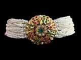 C194 Gold plated choker set in ruby  emerald ( READY TO SHIP)
