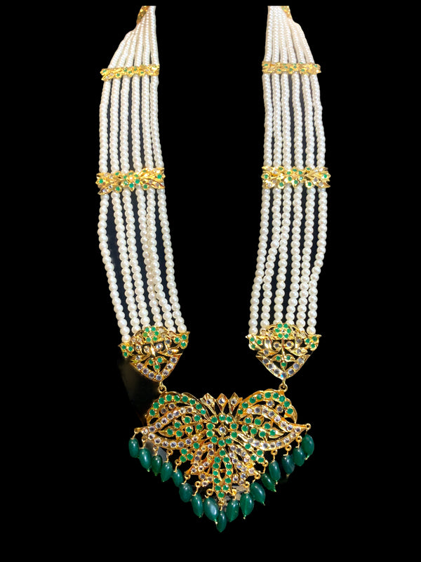 LN168 long Rani haar in pearls and green beads ( READY TO SHIP)