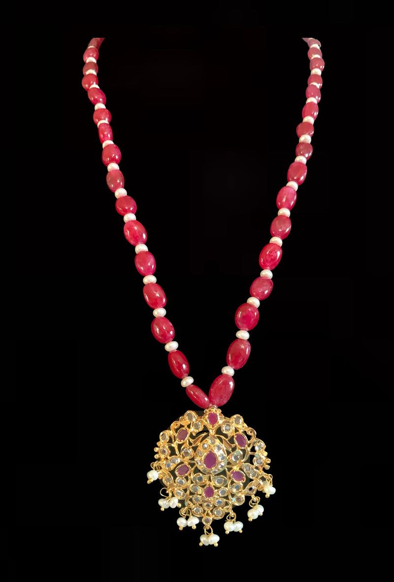 Hania hyderabadi pendant set in ruby ( READY TO SHIP )