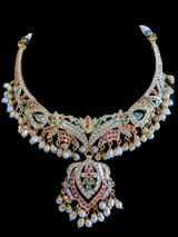 NS286  Taseen necklace set in navratan ( READY TO SHIP  )