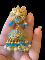 DER357 Rashmika Jhumka in turquoise  ( READY TO SHIP )