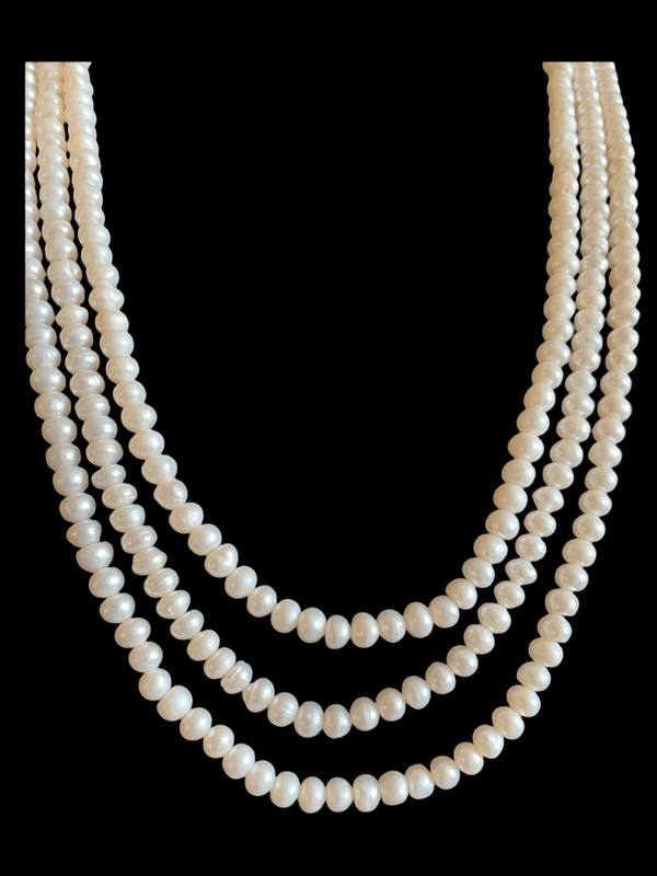 NS197 Three layer fresh water  pearl necklace (SHIPS IN 4 WEEKS )