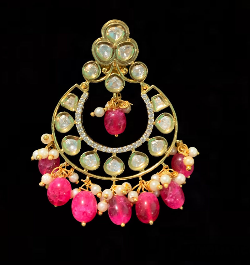 DER221 ruby earrings with polki and pearls ( READY TO SHIP )